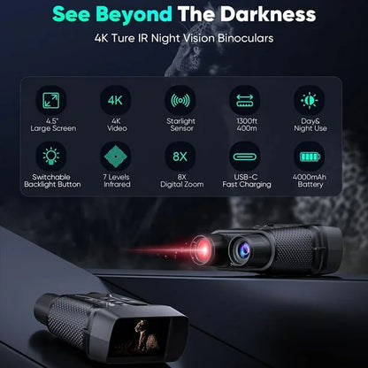Upgraded Night Vision Goggles 4K Night Vision Binoculars, 4.5" Large Screen